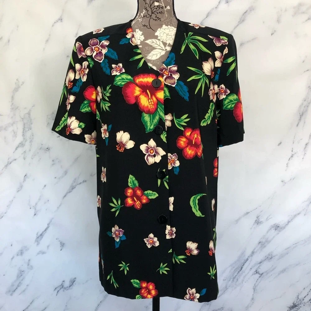 Vintage Casual Hawaiian Button Shirt Skorts Culotte Two Piece Outfit Set USA - Picture 3 of 16